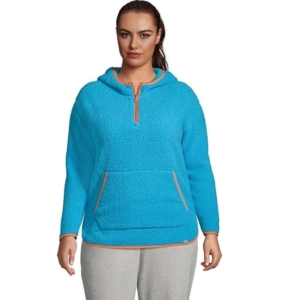 Lands End Women’s Sherpa Fleece Hoodie Size 1X (16W-18W) Blue Pullover